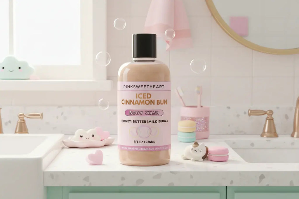 Body wash bottle with 'Pinksweetheart' label on a white background