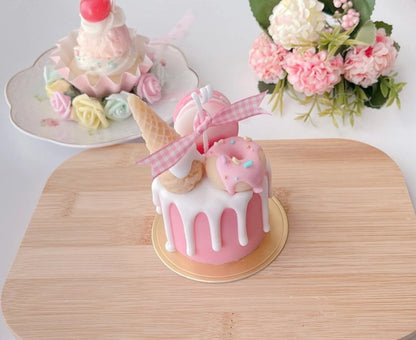 Pink Vanilla Macaroon Ice Cream Mini Dessert Cake Candle