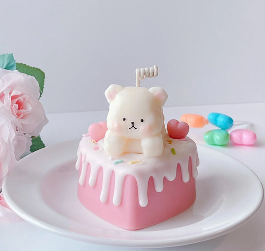 Cuddle Bear Strawberry Cake Mini Dessert Candle