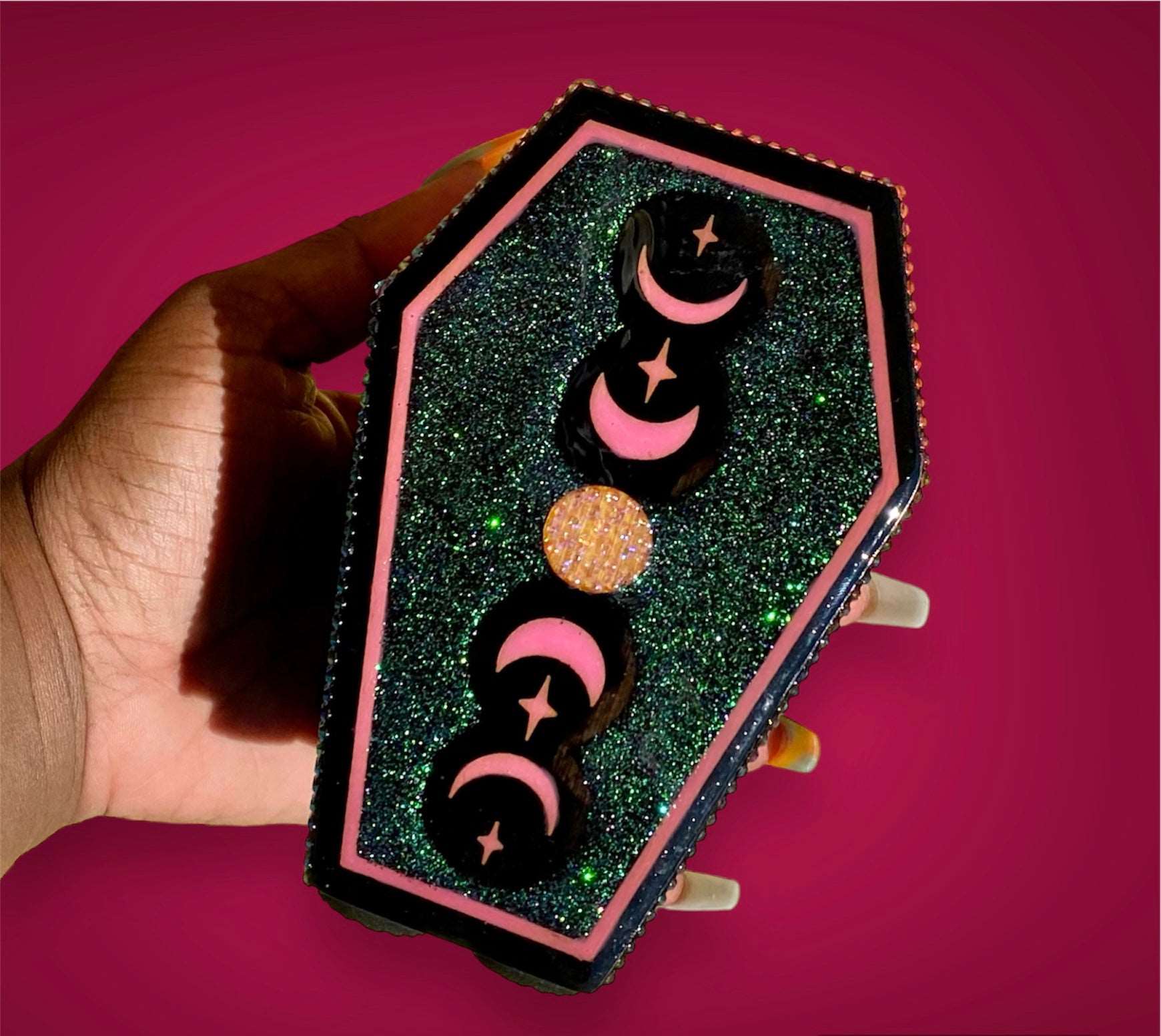 Gothic Moons Coffin Makeup Brush Holder - Pink