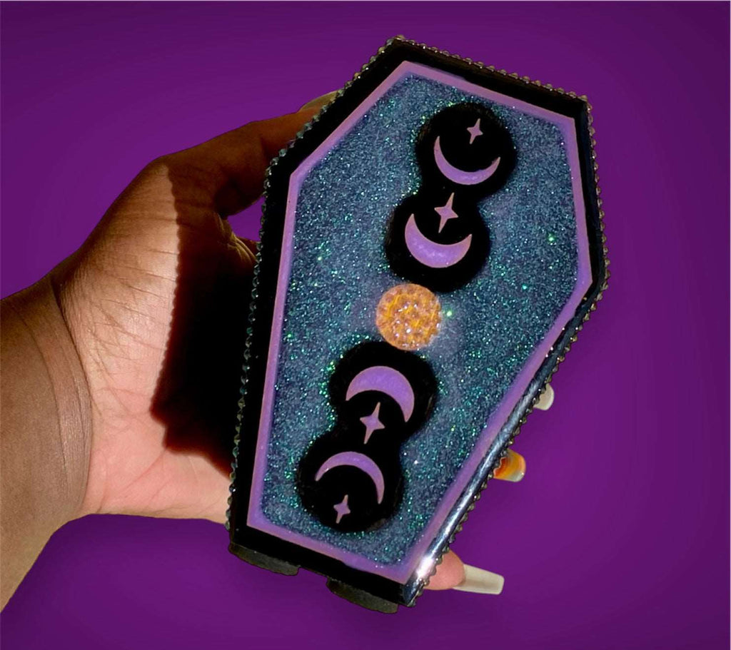 Gothic Moons Coffin Makeup Brush Holder - Purple