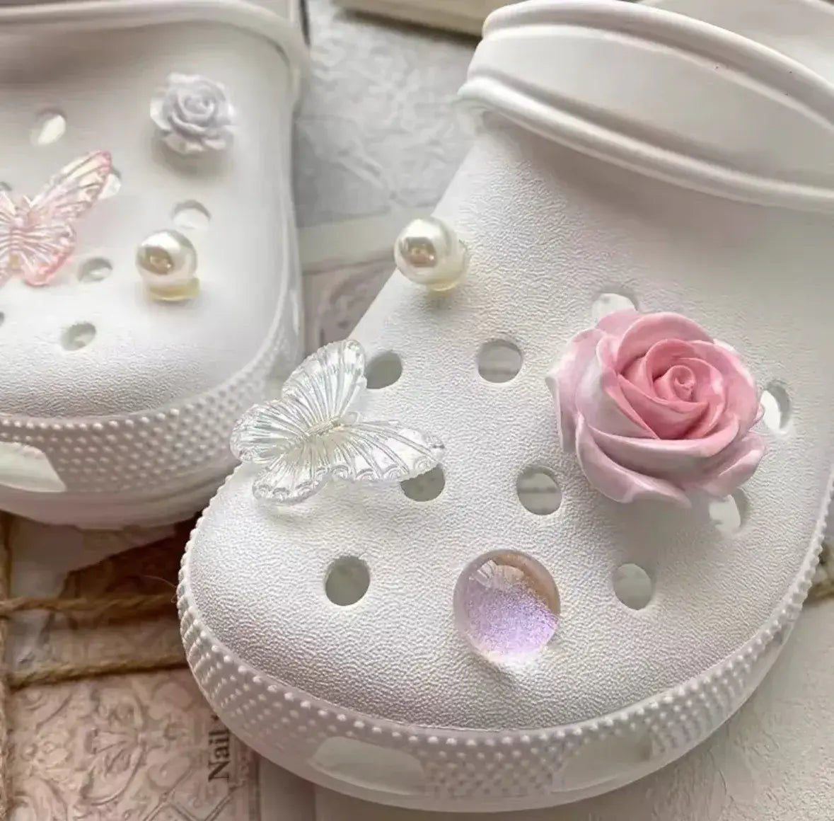 Jumbo Pink Floral Bloom Clog Charms Set
