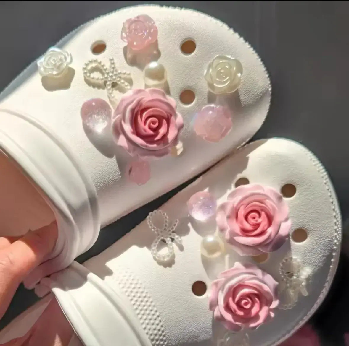 Jumbo Pink Floral Bloom Clog Charms Set