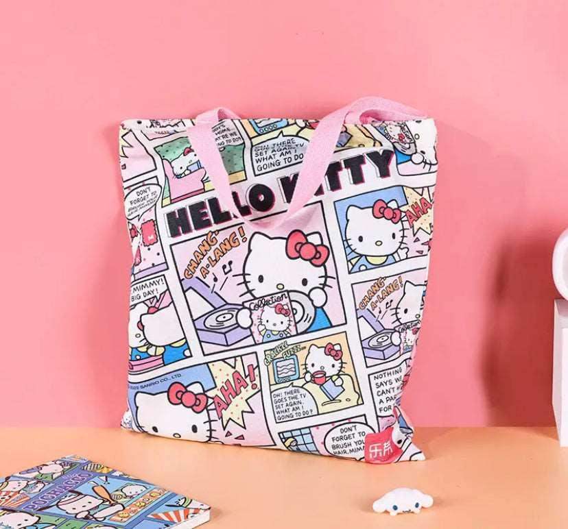 Kawaii Comic Book Canvas Tote Bag - Hello Kitty