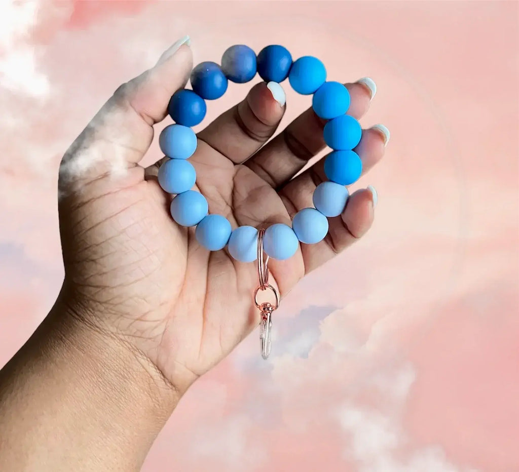 Monochromatic Chunky Silicone Wristlet Keychain 1pc - Blue