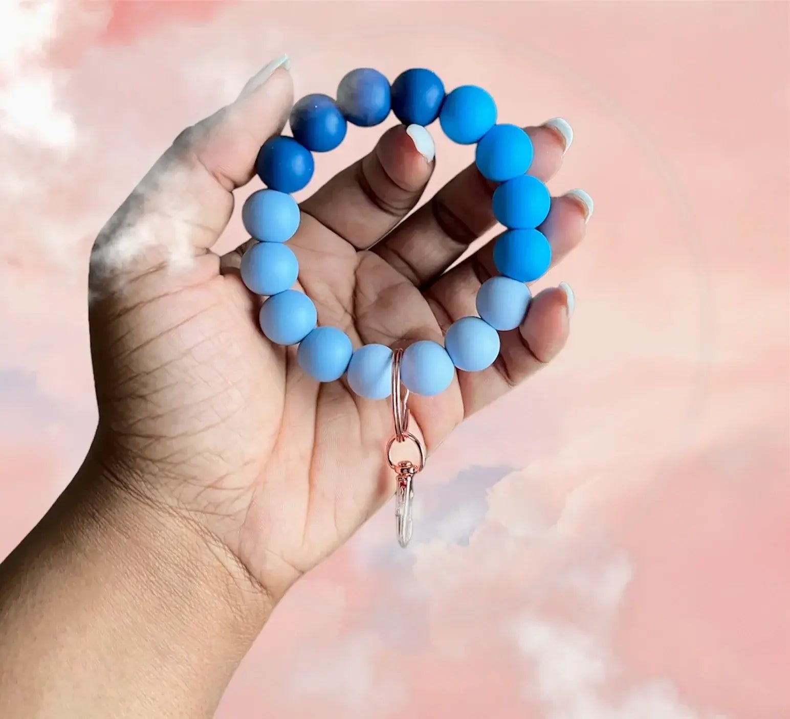 Monochromatic Chunky Silicone Wristlet Keychain 1pc - Blue