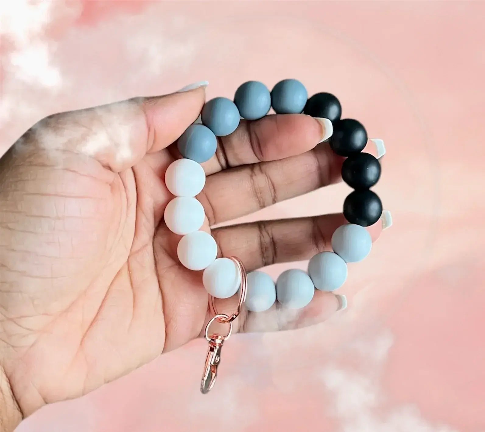 Monochromatic Chunky Silicone Wristlet Keychain 1pc - Gray