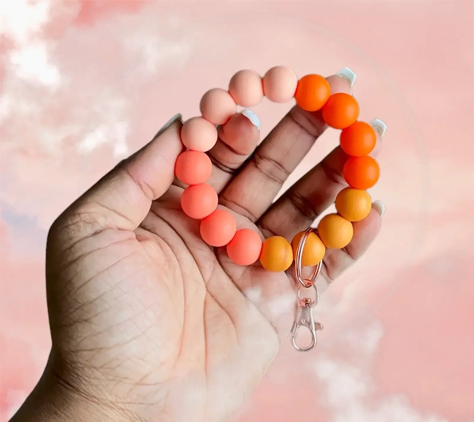 Monochromatic Chunky Silicone Wristlet Keychain 1pc - Orange