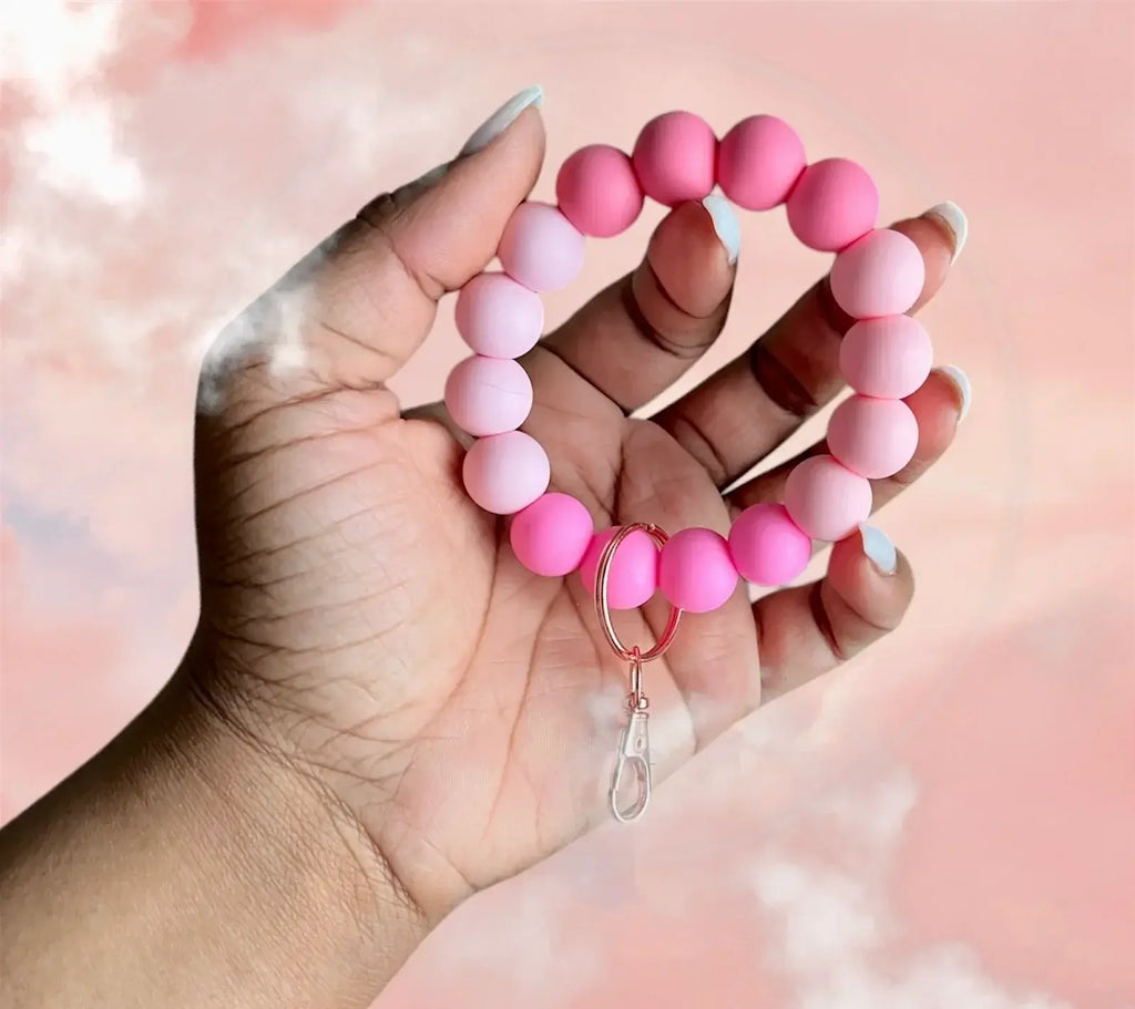 Monochromatic Chunky Silicone Wristlet Keychain 1pc - Pink