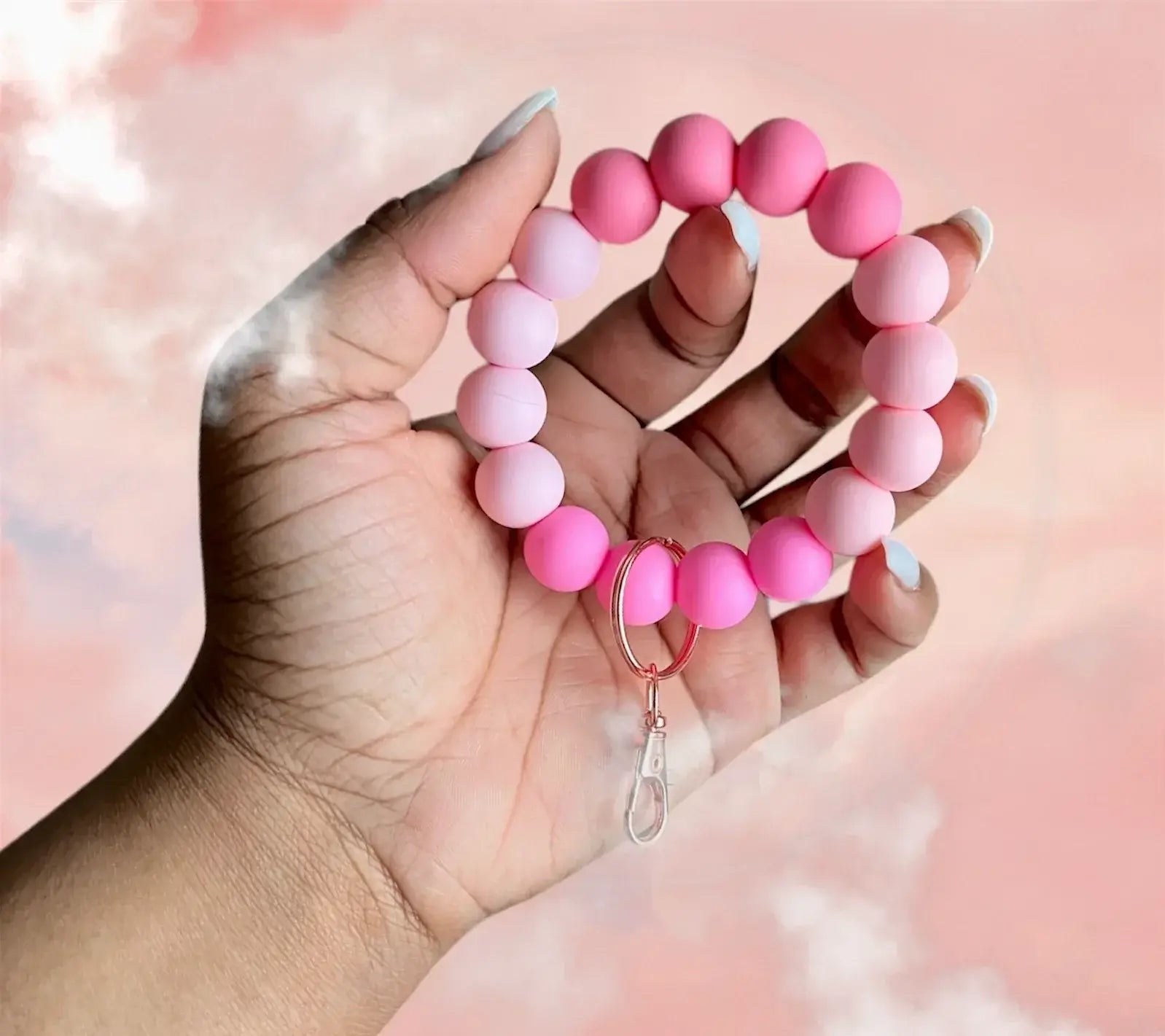 Monochromatic Chunky Silicone Wristlet Keychain 1pc - Pink