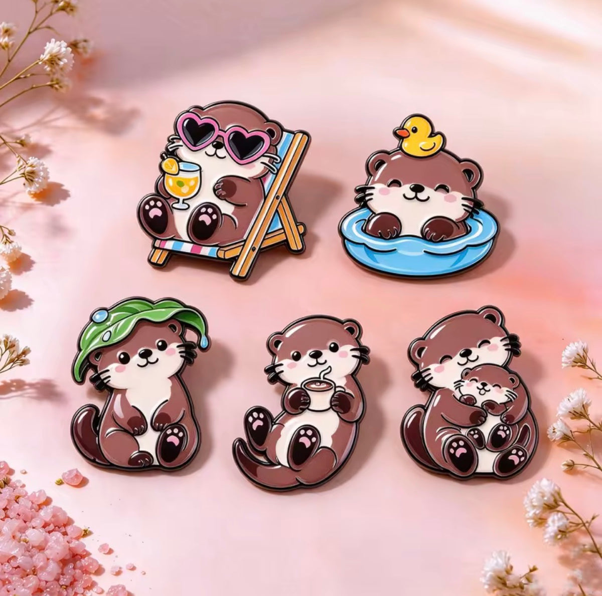 Otter Family Enamel Pin Set 5pcs