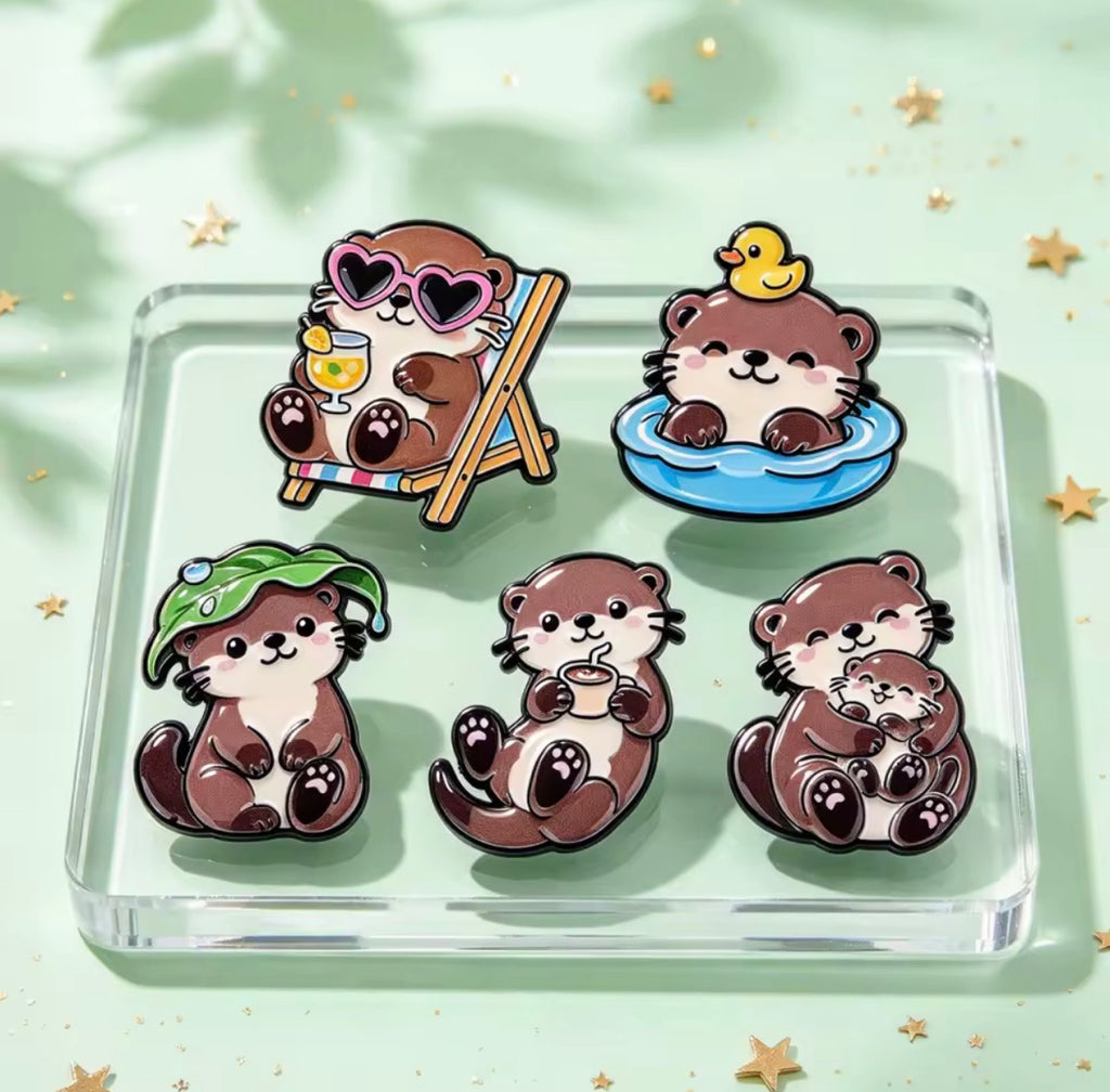 Otter Family Enamel Pin Set 5pcs