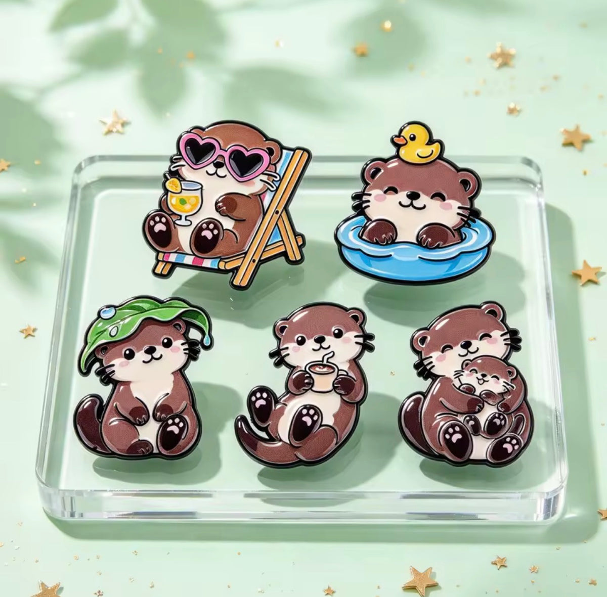 Otter Family Enamel Pin Set 5pcs