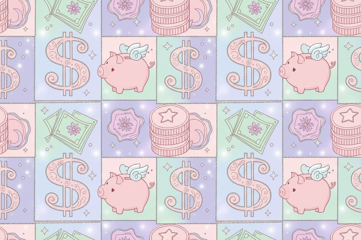 pastel glitter seamless pattern with money elements
