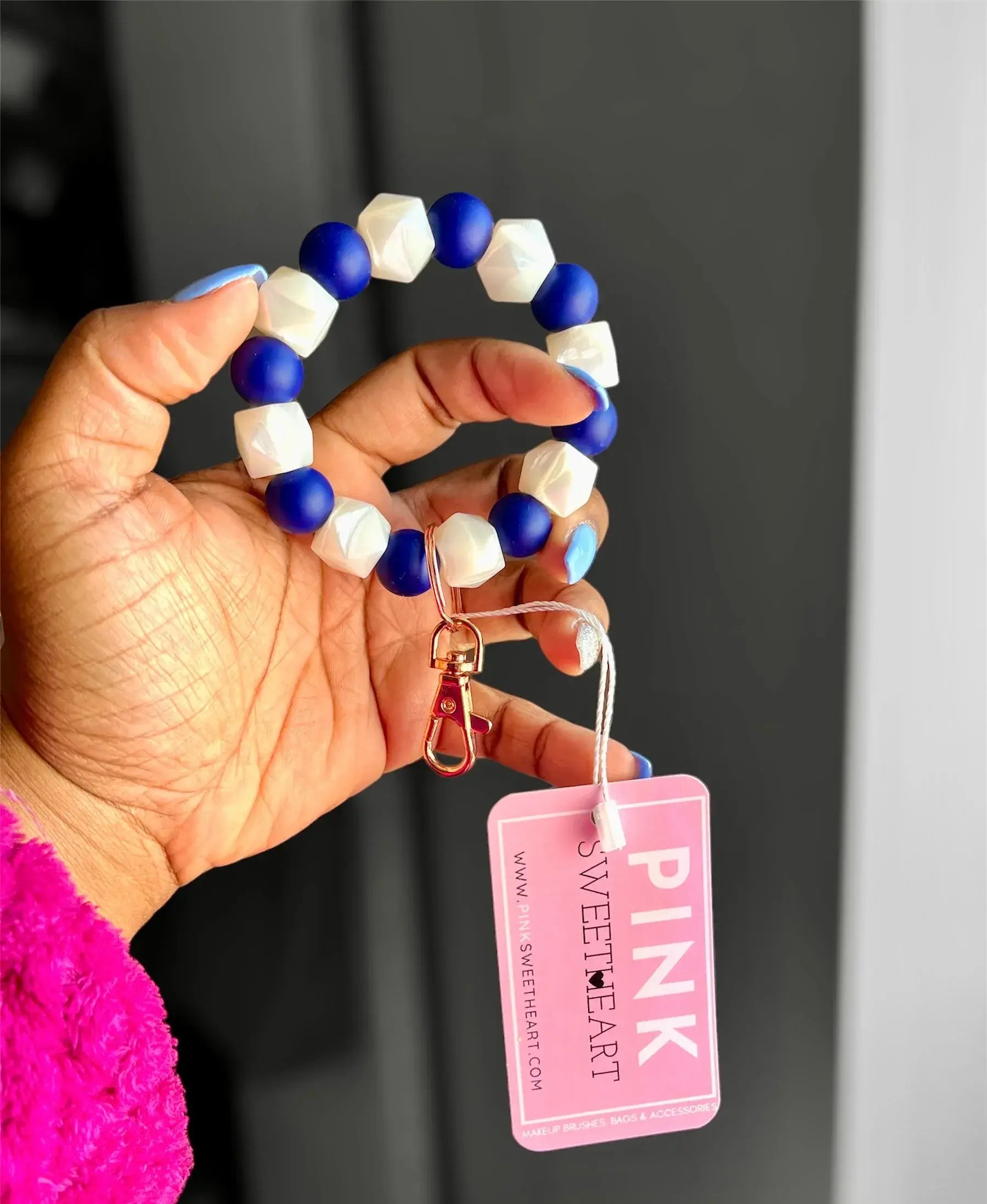 Pearl Hexagon Chunky Silicone Keychain - Blueberry