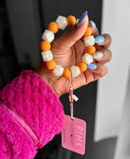 Pearl Hexagon Chunky Silicone Keychain - Mango