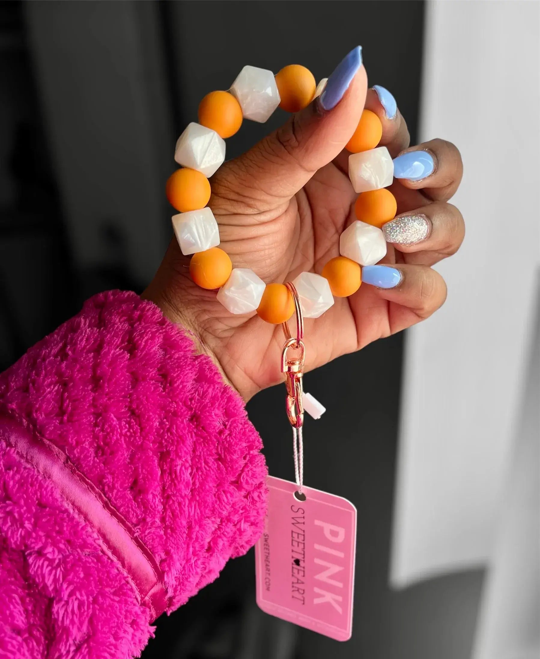 Pearl Hexagon Chunky Silicone Keychain - Mango