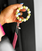 Pearl Hexagon Chunky Silicone Keychain - Sage
