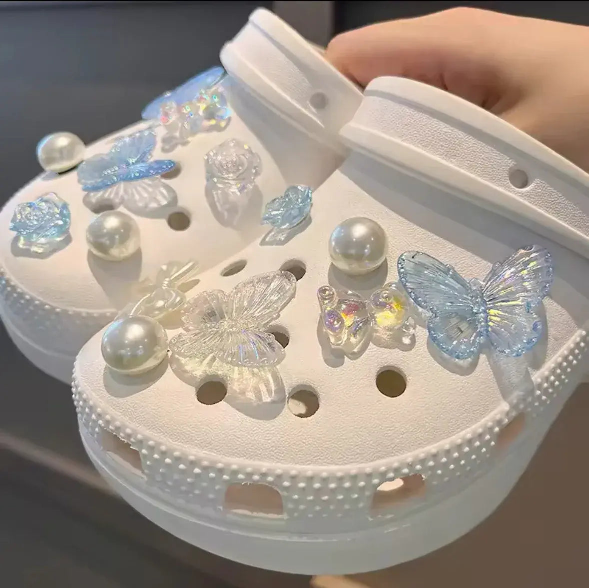 Pearly Baby Blue Clog Charms Set