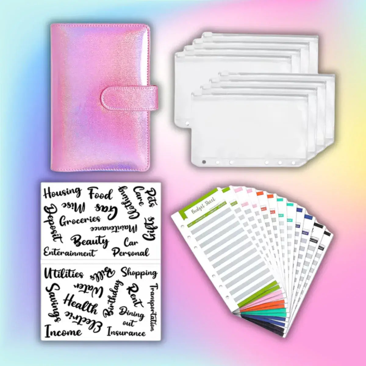 Pink Cherry Blossom Shimmer Holographic A6 Budget Binder