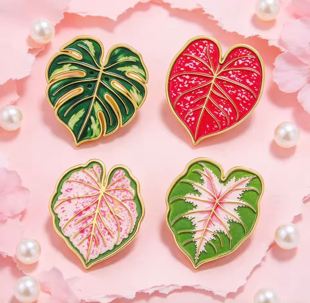 Plant Leaf Enamel Pin Set 4pcs