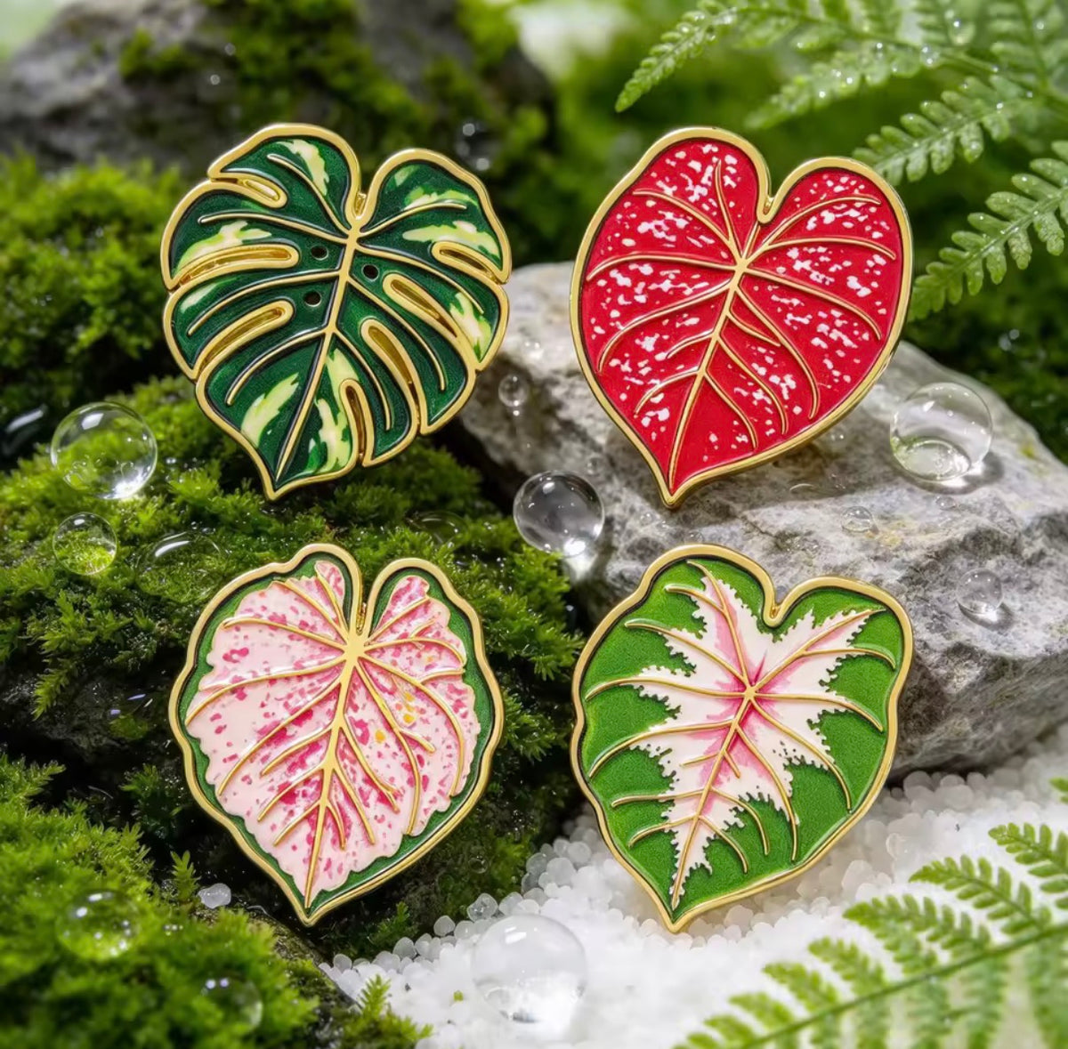 Plant Leaf Enamel Pin Set 4pcs