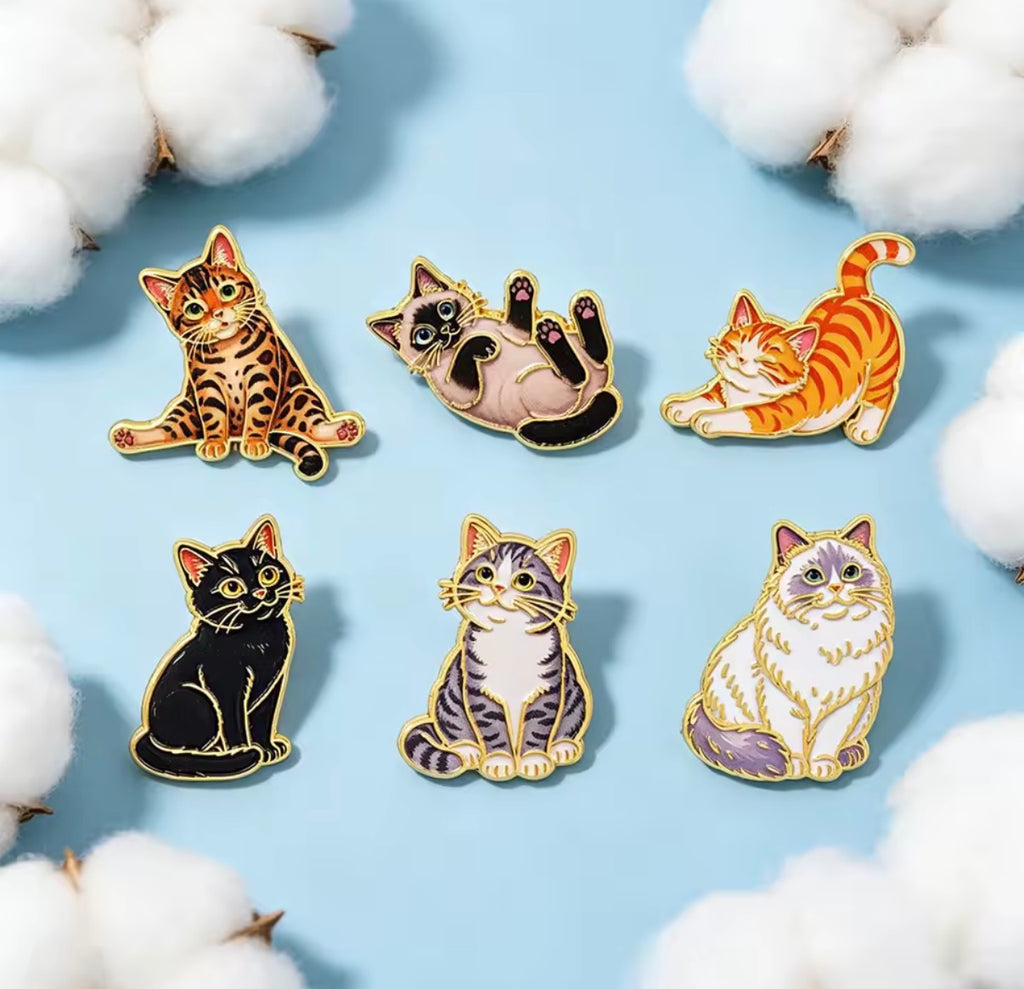 Playful Kitty Enamel Pin Set 6pc
