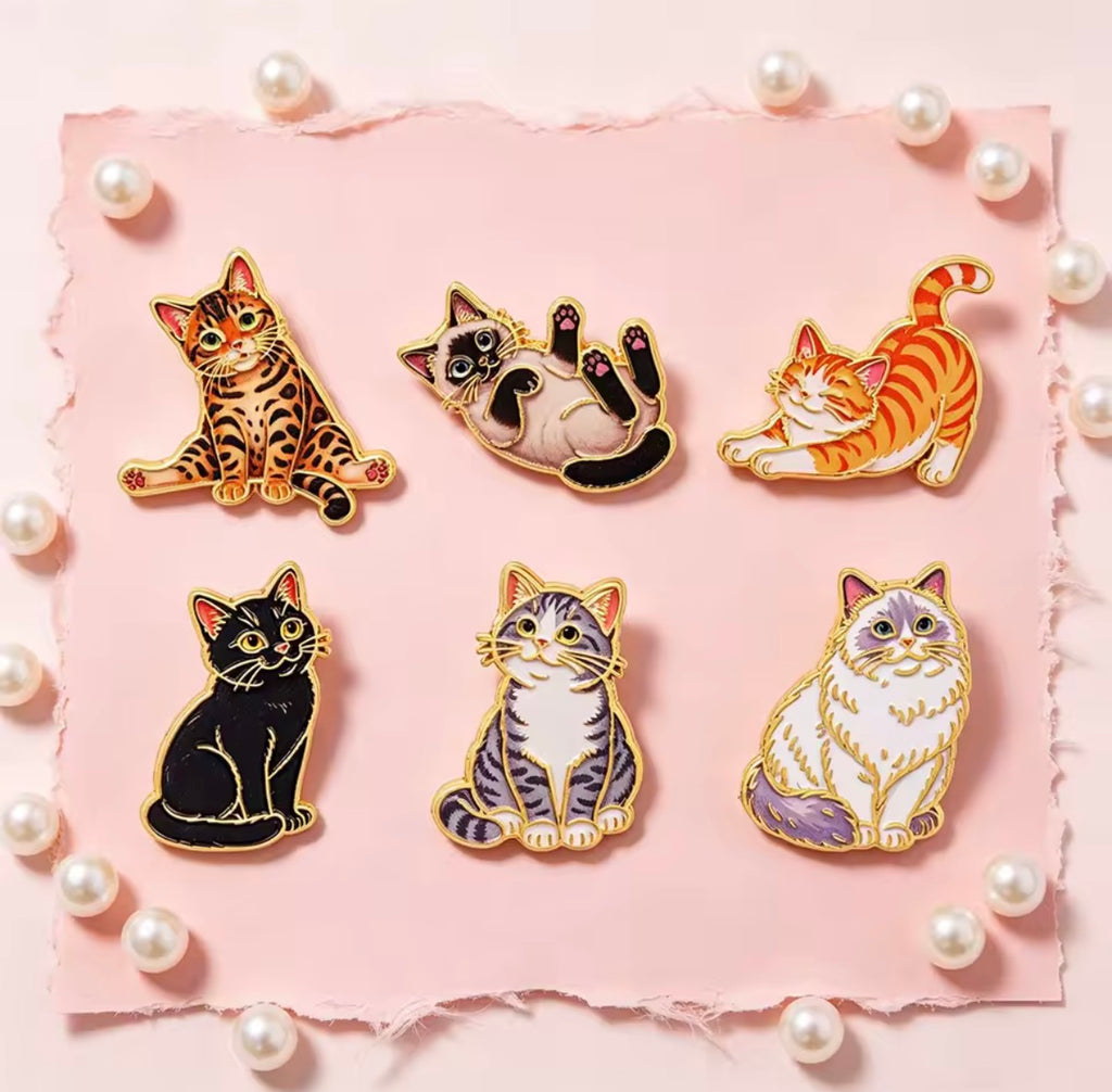 Playful Kitty Enamel Pin Set 6pc