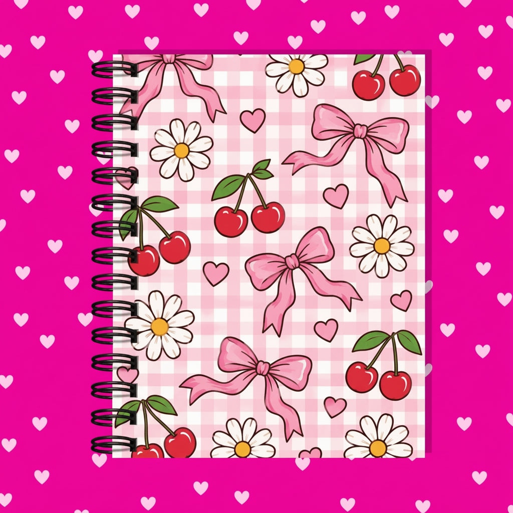 Premium Journaling Notebook - 100 Sheets - Cherry Gingham / Dot
