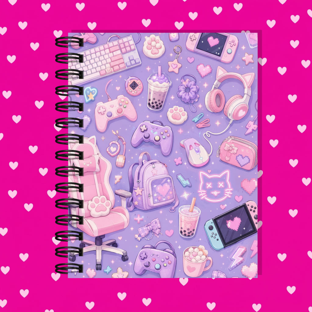 Premium Journaling Notebook - 100 Sheets - Gamer Girl / Dot