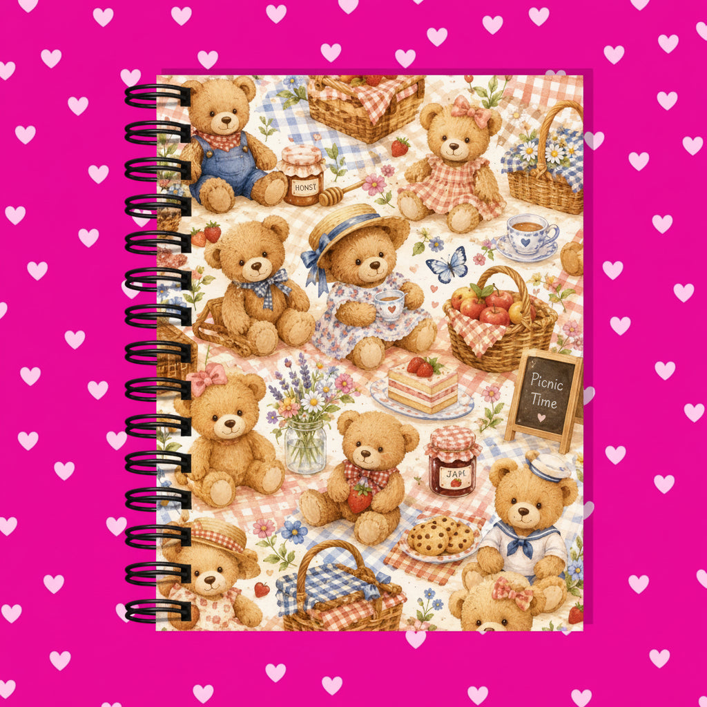 Premium Journaling Notebook - 100 Sheets - Teddy Picnic / Dot