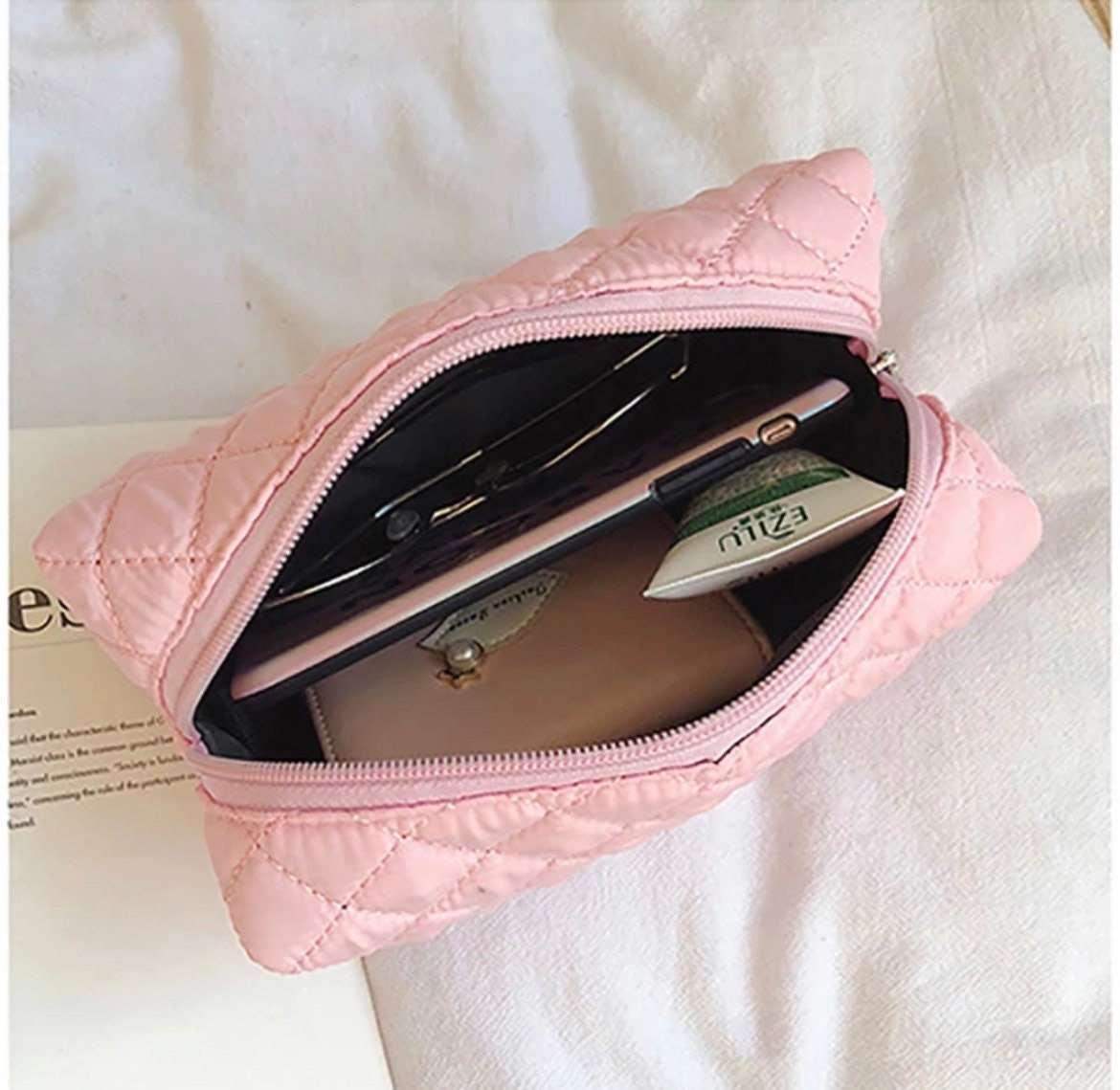 Quilted Puffy Cosmetic Makeup Bag Pouch