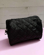 Quilted Puffy Cosmetic Makeup Bag Pouch - Black