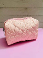 Quilted Puffy Cosmetic Makeup Bag Pouch - Pink