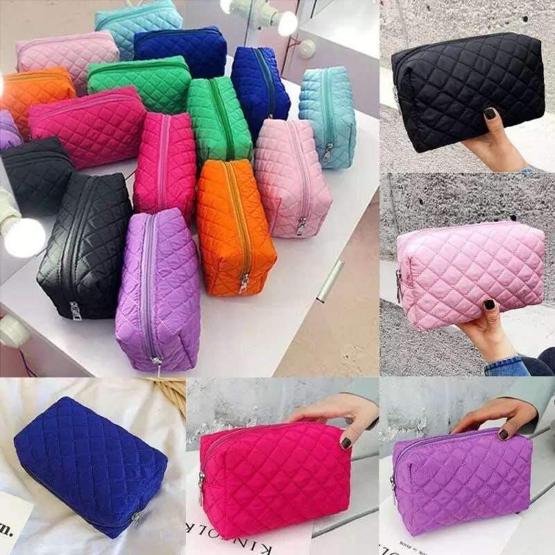 Quilted Puffy Cosmetic Makeup Bag Pouch - Purple