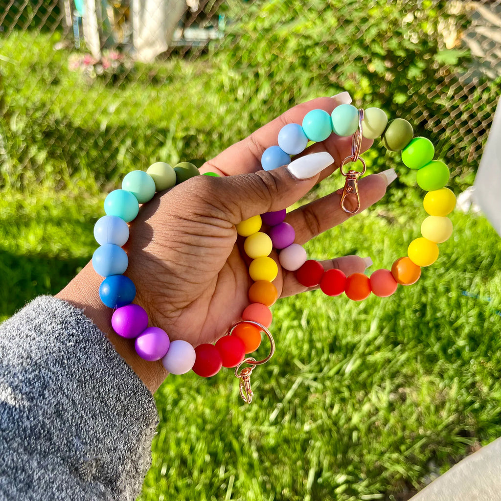 Rainbow Chunky Silicone Wristlet Keychain