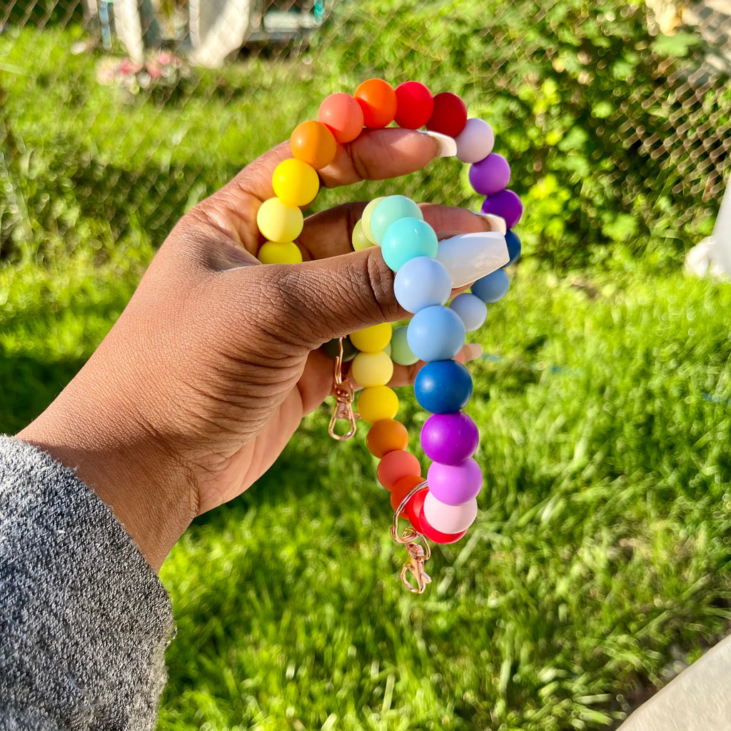Rainbow Chunky Silicone Wristlet Keychain