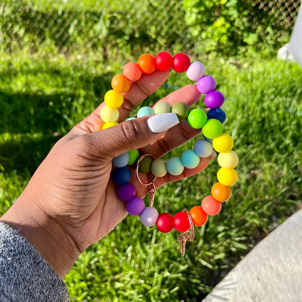 Rainbow Chunky Silicone Wristlet Keychain
