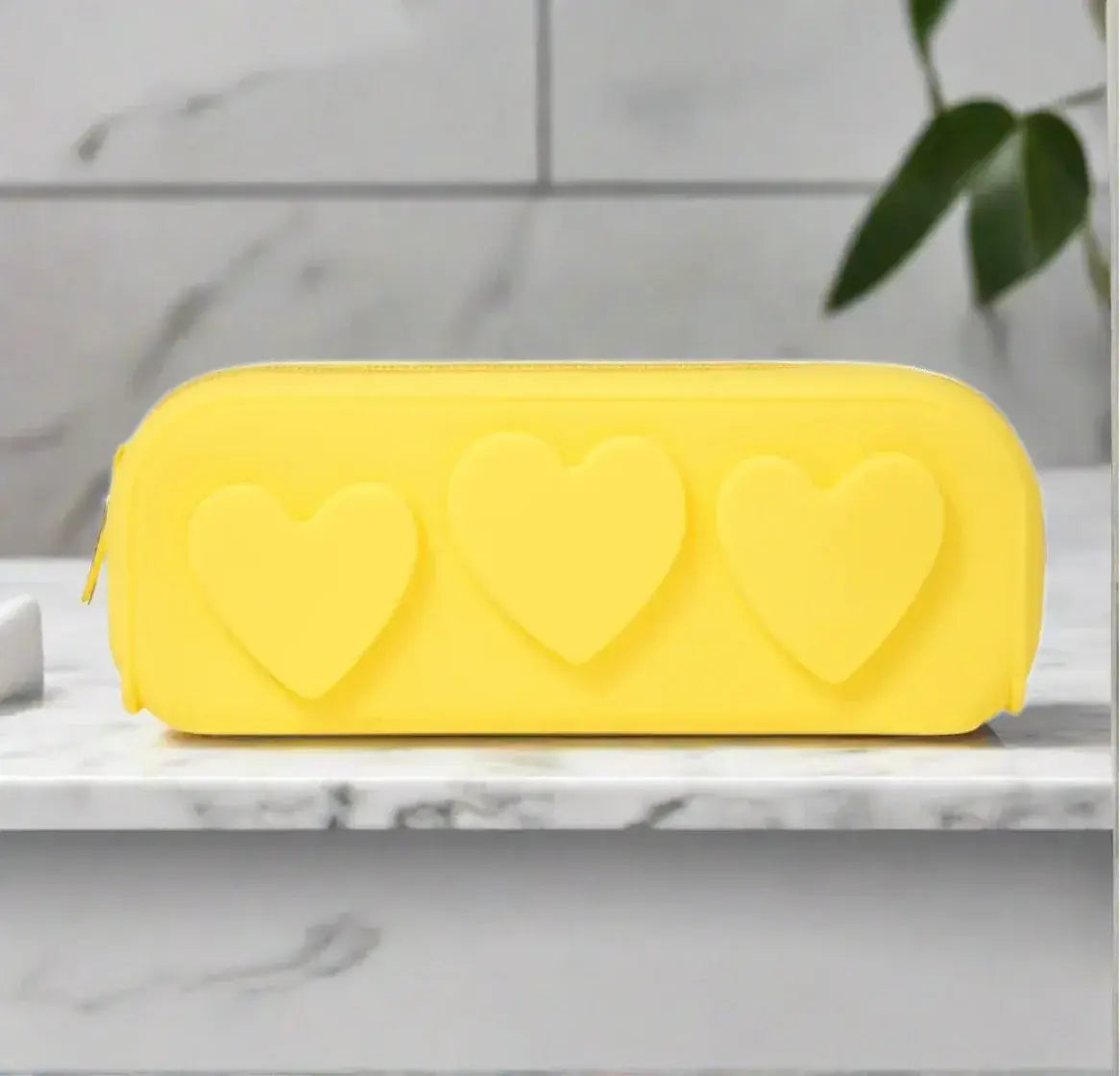 Silicone Embossed Hearts Cosmetic Bag - Lemon Yellow