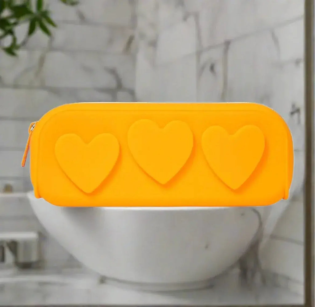 Silicone Embossed Hearts Cosmetic Bag - Tangerine