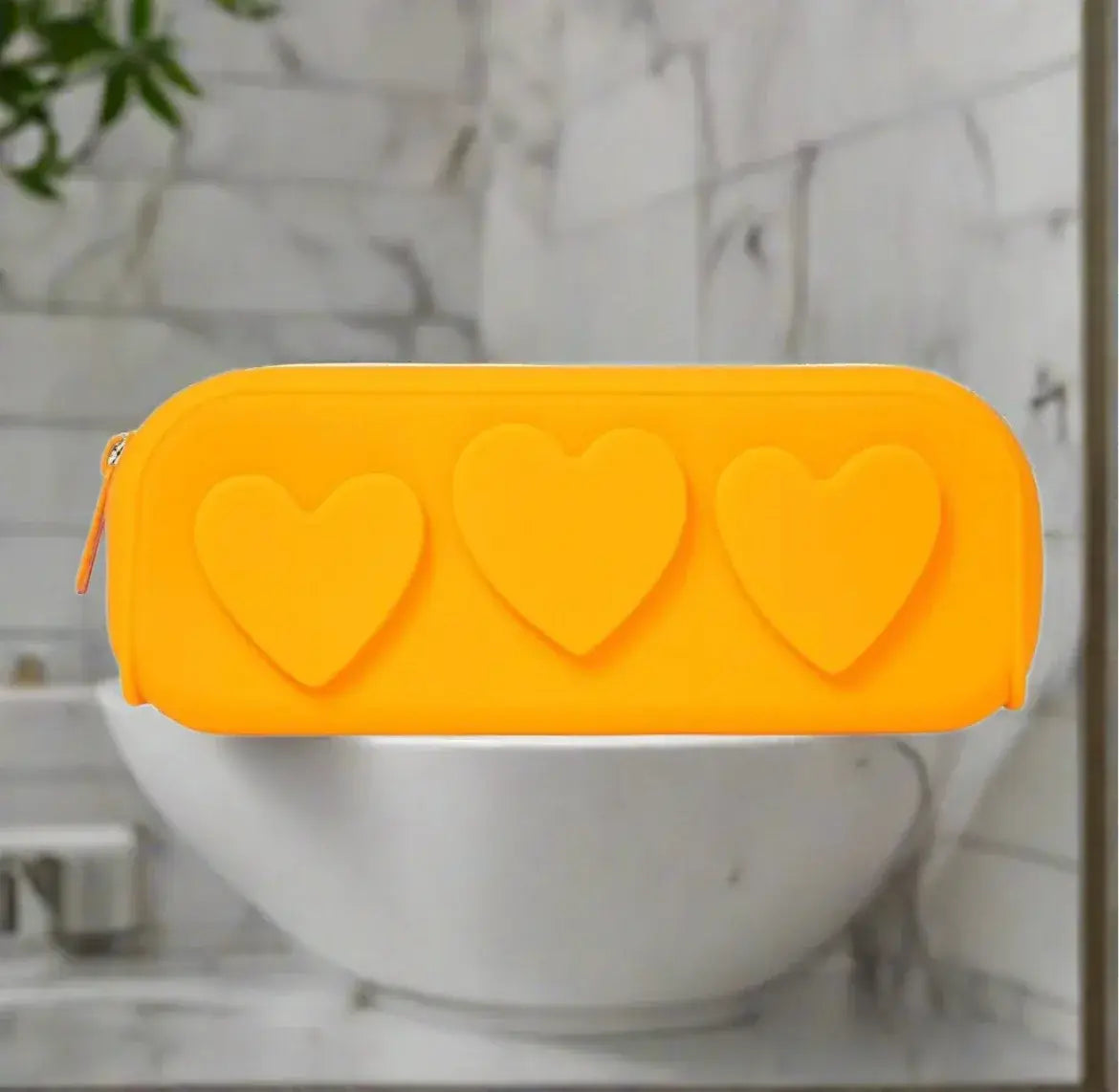 Silicone Embossed Hearts Cosmetic Bag - Tangerine