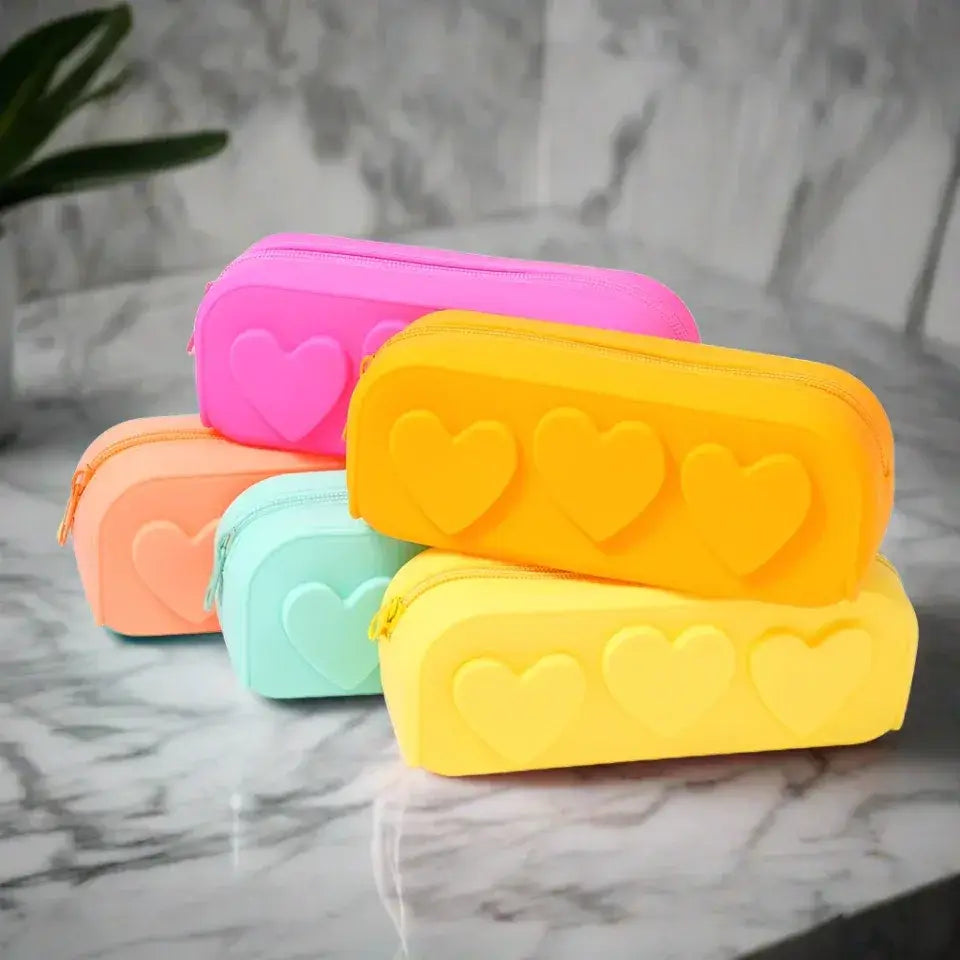 Silicone Embossed Hearts Cosmetic Bag