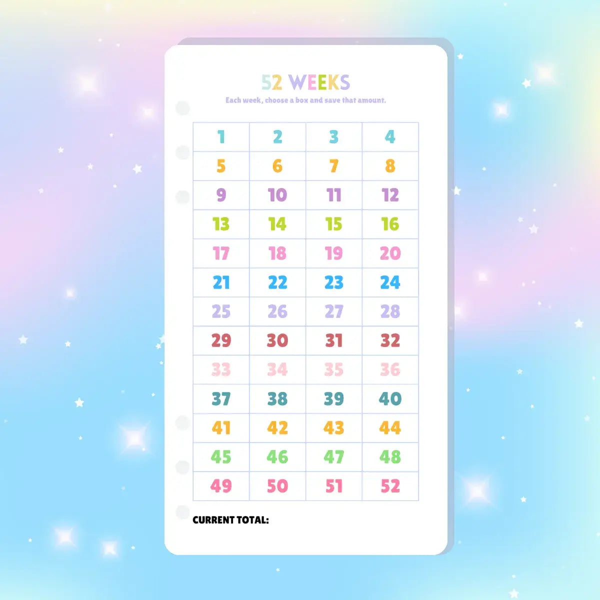 Single Page Saving Challenges & Trackers Inserts - A6 - 52 Weeks