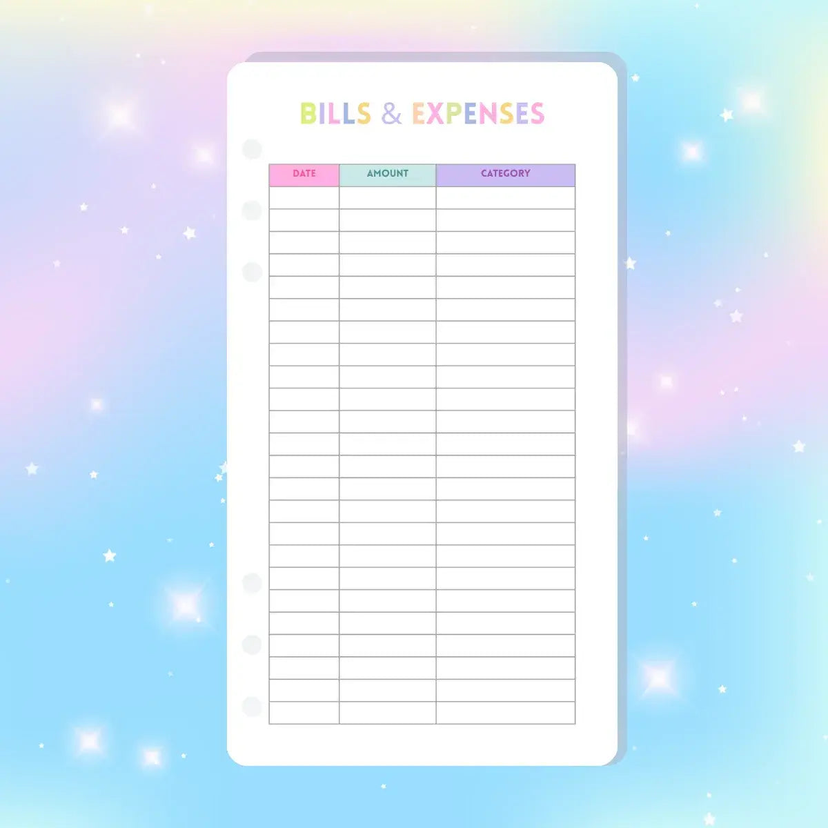 Single Page Saving Challenges & Trackers Inserts - A6 - Bills & Expenses