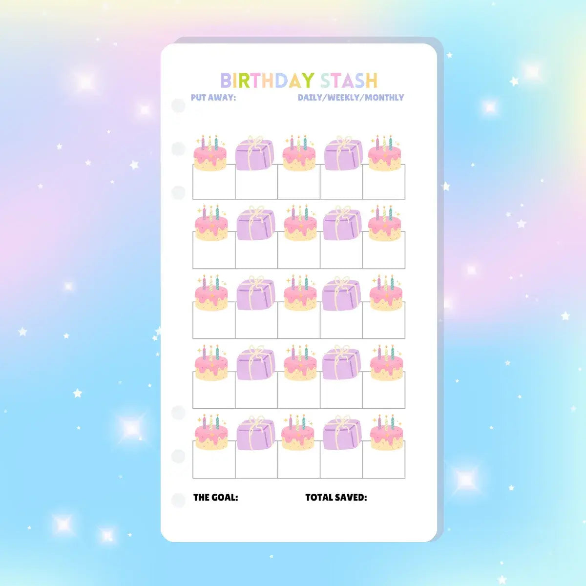 Single Page Saving Challenges & Trackers Inserts - A6 - Birthday Stash