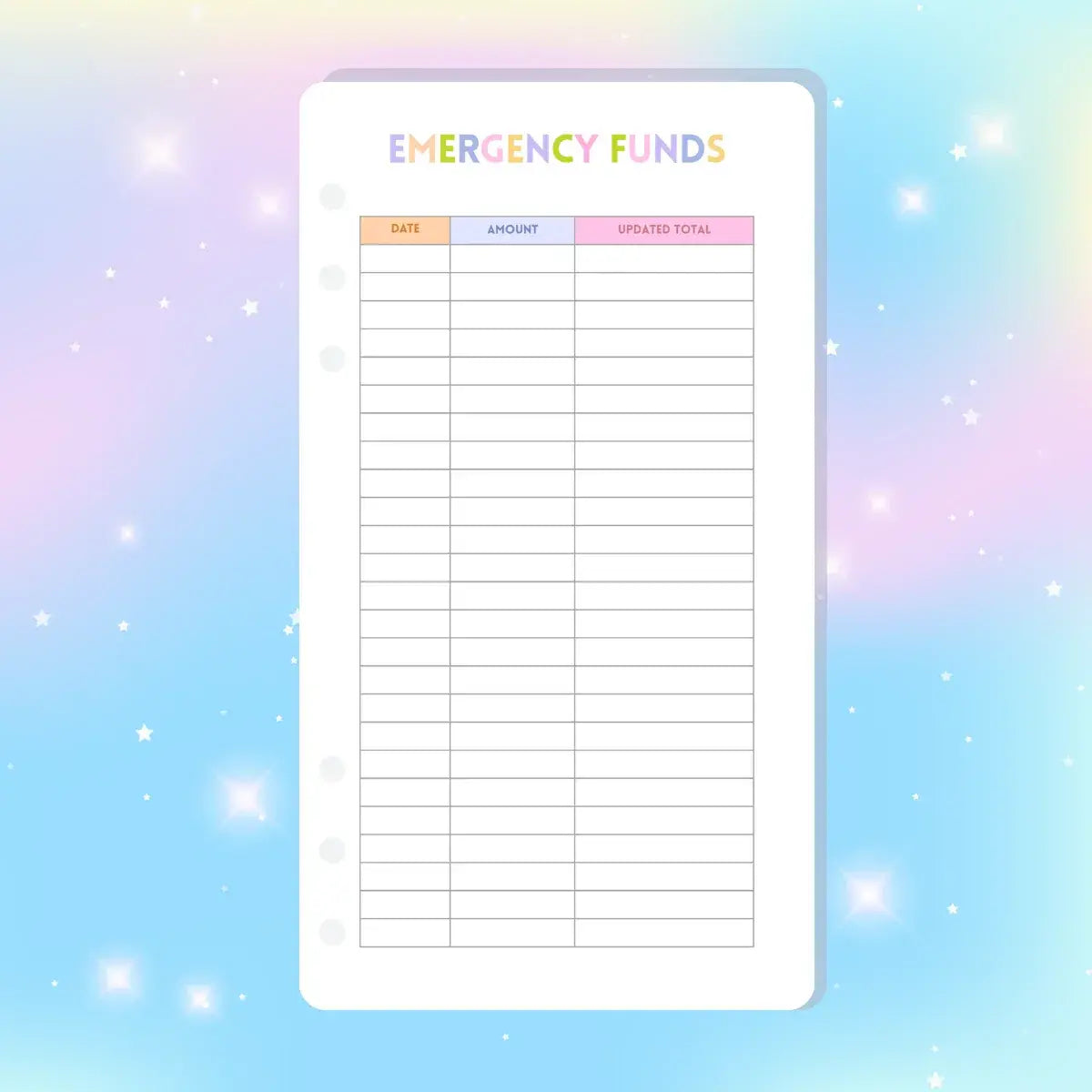 Single Page Saving Challenges & Trackers Inserts - A6 - Emergency Funds