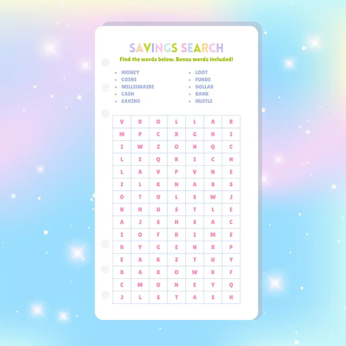 Single Page Saving Challenges & Trackers Inserts - A6 - Savings Search