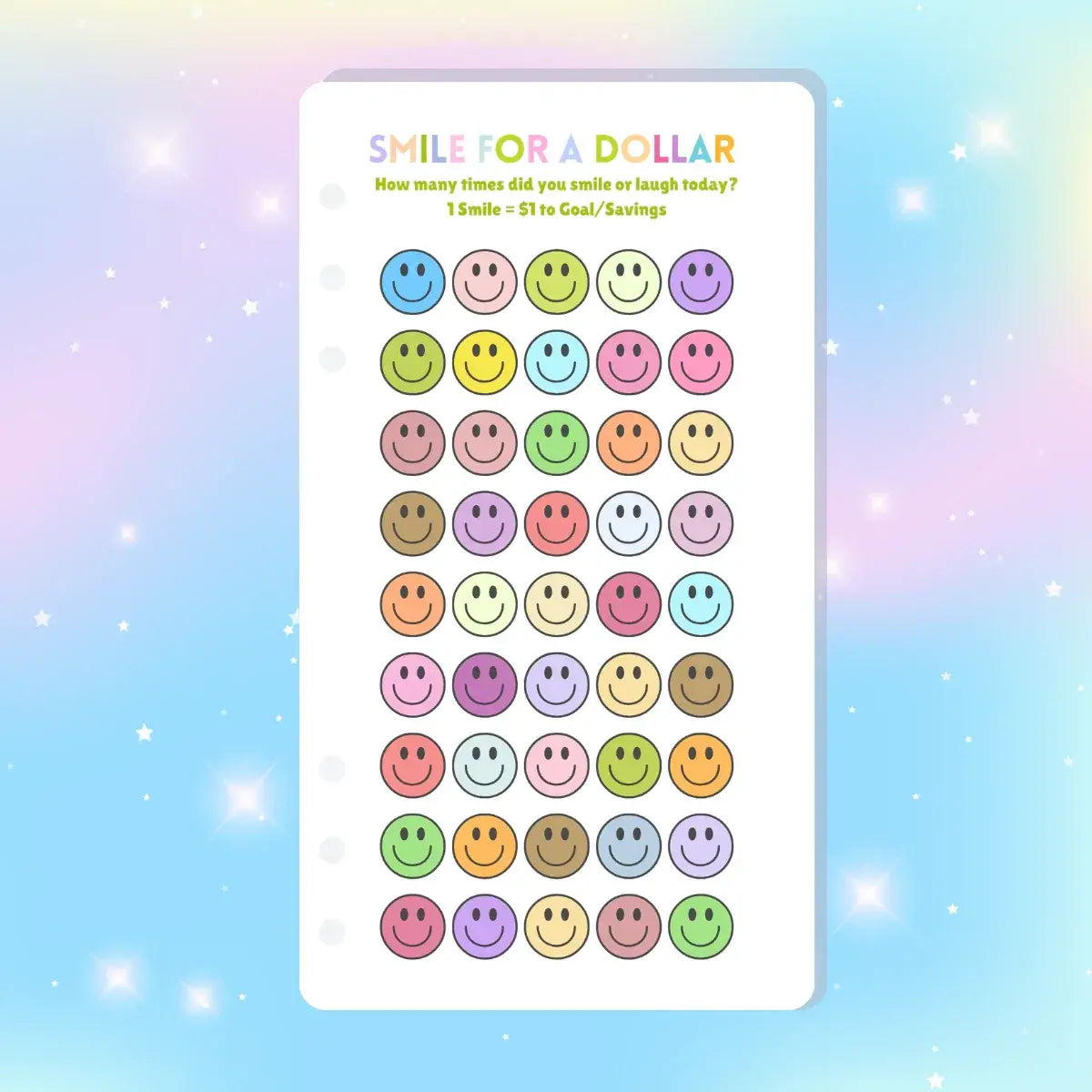 Single Page Saving Challenges & Trackers Inserts - A6 - Smile for a Dollar