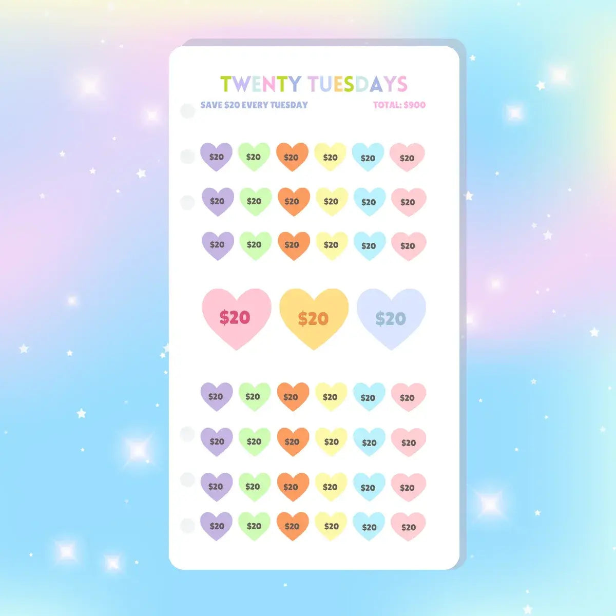 Single Page Saving Challenges & Trackers Inserts - A6 - Twenty Tuesdays