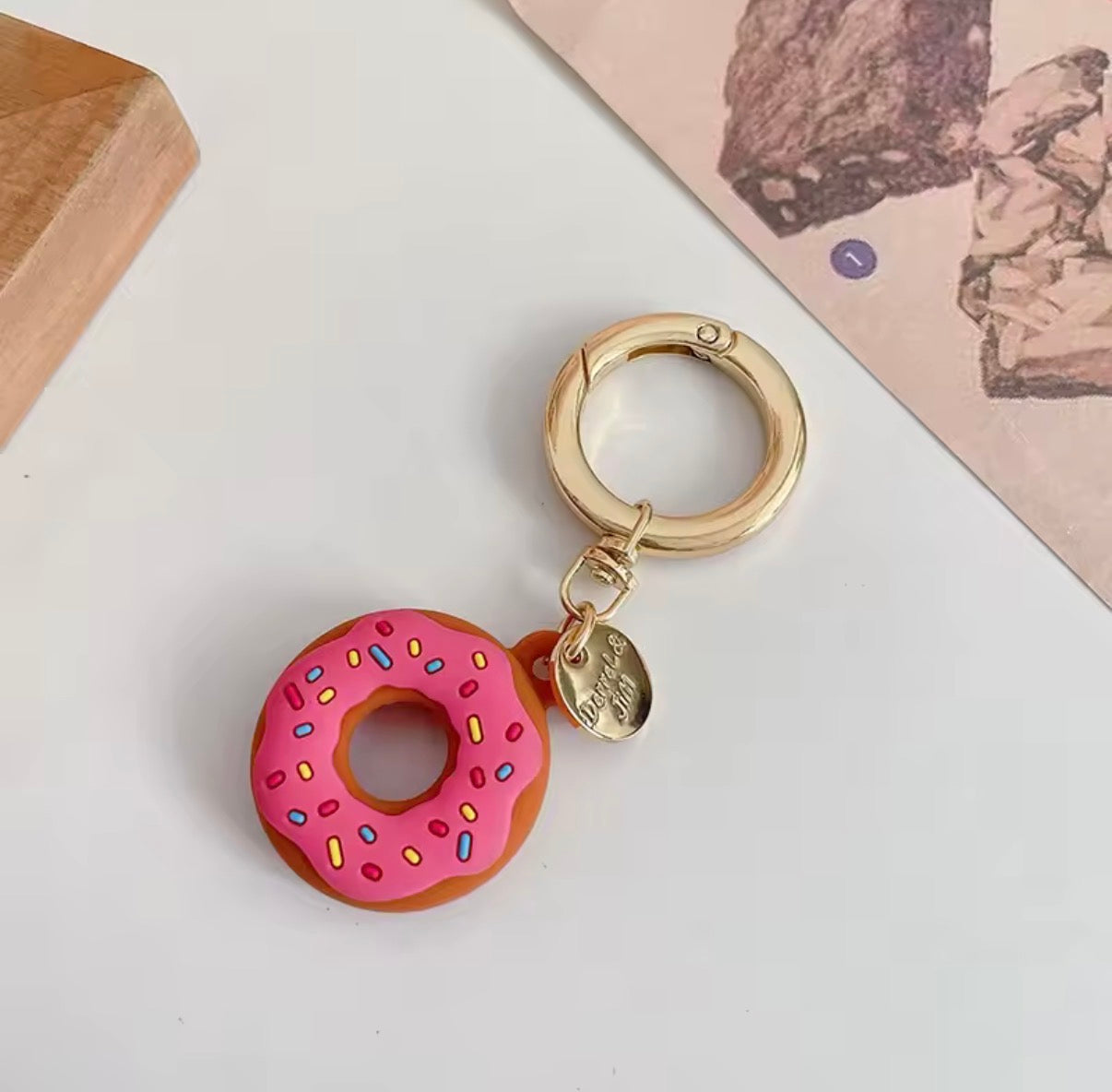 Sprinkle Donut AirTag Case Keychain - Pink Berry